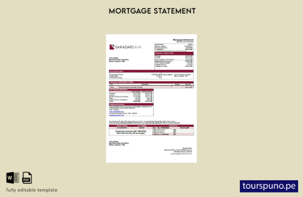 listo para imprimir Plantilla de Word y PDF del extracto de hipoteca del Banco S